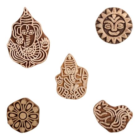 Set of 5 Piece New Mix Wooden Printing Block